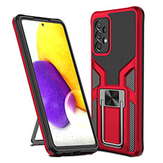 Silicone Matte Finish and Plastic Back Cover Case with Magnetic Finger Ring Stand ZL1 for Samsung Galaxy A72 5G Red