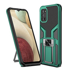 Silicone Matte Finish and Plastic Back Cover Case with Magnetic Finger Ring Stand ZL1 for Samsung Galaxy F02S SM-E025F Green