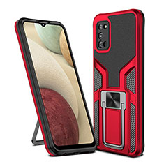 Silicone Matte Finish and Plastic Back Cover Case with Magnetic Finger Ring Stand ZL1 for Samsung Galaxy F02S SM-E025F Red