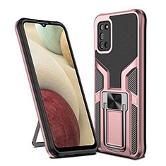 Silicone Matte Finish and Plastic Back Cover Case with Magnetic Finger Ring Stand ZL1 for Samsung Galaxy F02S SM-E025F Rose Gold
