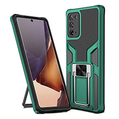 Silicone Matte Finish and Plastic Back Cover Case with Magnetic Finger Ring Stand ZL1 for Samsung Galaxy Note 20 5G Green
