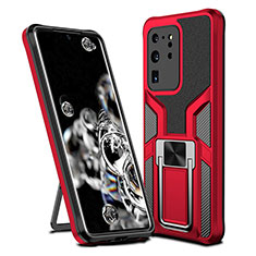 Silicone Matte Finish and Plastic Back Cover Case with Magnetic Finger Ring Stand ZL1 for Samsung Galaxy S20 Ultra 5G Red