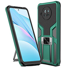 Silicone Matte Finish and Plastic Back Cover Case with Magnetic Finger Ring Stand ZL1 for Xiaomi Mi 10i 5G Green