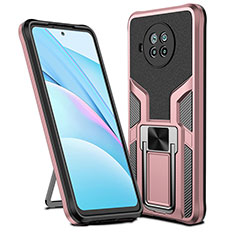 Silicone Matte Finish and Plastic Back Cover Case with Magnetic Finger Ring Stand ZL1 for Xiaomi Mi 10i 5G Rose Gold