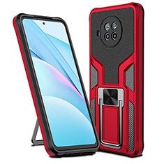 Silicone Matte Finish and Plastic Back Cover Case with Magnetic Finger Ring Stand ZL1 for Xiaomi Mi 10T Lite 5G Red