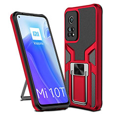 Silicone Matte Finish and Plastic Back Cover Case with Magnetic Finger Ring Stand ZL1 for Xiaomi Mi 10T Pro 5G Red