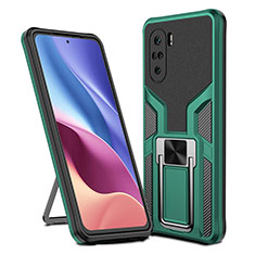 Silicone Matte Finish and Plastic Back Cover Case with Magnetic Finger Ring Stand ZL1 for Xiaomi Poco F3 5G Green