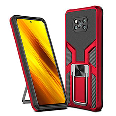 Silicone Matte Finish and Plastic Back Cover Case with Magnetic Finger Ring Stand ZL1 for Xiaomi Poco X3 Red