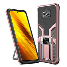 Silicone Matte Finish and Plastic Back Cover Case with Magnetic Finger Ring Stand ZL1 for Xiaomi Poco X3 Rose Gold