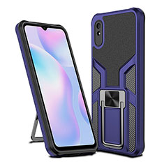 Silicone Matte Finish and Plastic Back Cover Case with Magnetic Finger Ring Stand ZL1 for Xiaomi Redmi 9A Blue