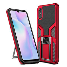 Silicone Matte Finish and Plastic Back Cover Case with Magnetic Finger Ring Stand ZL1 for Xiaomi Redmi 9A Red