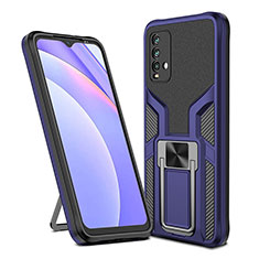 Silicone Matte Finish and Plastic Back Cover Case with Magnetic Finger Ring Stand ZL1 for Xiaomi Redmi 9T 4G Blue