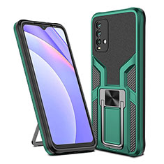 Silicone Matte Finish and Plastic Back Cover Case with Magnetic Finger Ring Stand ZL1 for Xiaomi Redmi 9T 4G Green