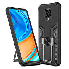 Silicone Matte Finish and Plastic Back Cover Case with Magnetic Finger Ring Stand ZL1 for Xiaomi Redmi Note 9 Pro Black