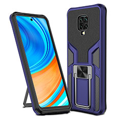 Silicone Matte Finish and Plastic Back Cover Case with Magnetic Finger Ring Stand ZL1 for Xiaomi Redmi Note 9 Pro Max Blue