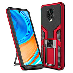 Silicone Matte Finish and Plastic Back Cover Case with Magnetic Finger Ring Stand ZL1 for Xiaomi Redmi Note 9 Pro Red