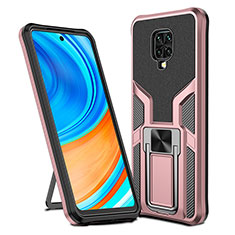 Silicone Matte Finish and Plastic Back Cover Case with Magnetic Finger Ring Stand ZL1 for Xiaomi Redmi Note 9S Rose Gold