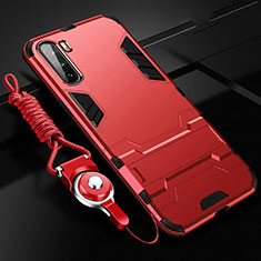 Silicone Matte Finish and Plastic Back Cover Case with Magnetic Stand A01 for Huawei Mate 40 Lite 5G Red