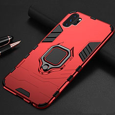 Silicone Matte Finish and Plastic Back Cover Case with Magnetic Stand A01 for Samsung Galaxy Note 10 Plus Red