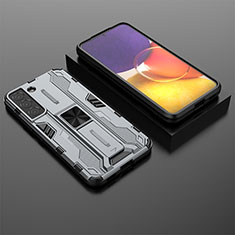 Silicone Matte Finish and Plastic Back Cover Case with Magnetic Stand A01 for Samsung Galaxy S21 5G Gray