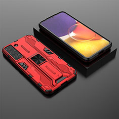 Silicone Matte Finish and Plastic Back Cover Case with Magnetic Stand A01 for Samsung Galaxy S21 Plus 5G Red