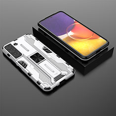 Silicone Matte Finish and Plastic Back Cover Case with Magnetic Stand A01 for Samsung Galaxy S21 Plus 5G White