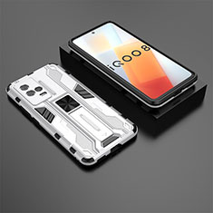 Silicone Matte Finish and Plastic Back Cover Case with Magnetic Stand A01 for Vivo iQOO 8 5G White