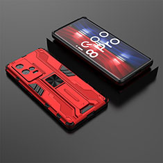 Silicone Matte Finish and Plastic Back Cover Case with Magnetic Stand A01 for Vivo iQOO 8 Pro 5G Red