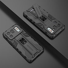 Silicone Matte Finish and Plastic Back Cover Case with Magnetic Stand A01 for Xiaomi Mi 11 Ultra 5G Black