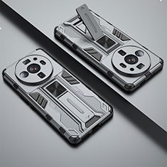 Silicone Matte Finish and Plastic Back Cover Case with Magnetic Stand A01 for Xiaomi Mi 12 Ultra 5G Gray