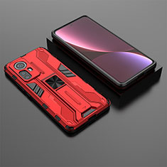 Silicone Matte Finish and Plastic Back Cover Case with Magnetic Stand A01 for Xiaomi Mi 12S 5G Red