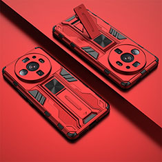 Silicone Matte Finish and Plastic Back Cover Case with Magnetic Stand A01 for Xiaomi Mi 12S Ultra 5G Red