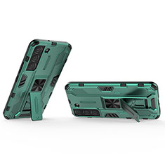 Silicone Matte Finish and Plastic Back Cover Case with Magnetic Stand A02 for Samsung Galaxy S21 5G Green