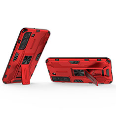 Silicone Matte Finish and Plastic Back Cover Case with Magnetic Stand A02 for Samsung Galaxy S21 FE 5G Red