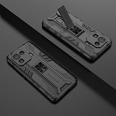 Silicone Matte Finish and Plastic Back Cover Case with Magnetic Stand A02 for Xiaomi Mi 11 Pro 5G Black