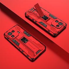 Silicone Matte Finish and Plastic Back Cover Case with Magnetic Stand A02 for Xiaomi Mi 11 Pro 5G Red