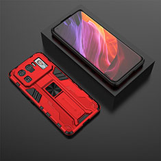 Silicone Matte Finish and Plastic Back Cover Case with Magnetic Stand A02 for Xiaomi Mi 11 Ultra 5G Red