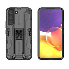 Silicone Matte Finish and Plastic Back Cover Case with Magnetic Stand A03 for Samsung Galaxy S21 Plus 5G Black
