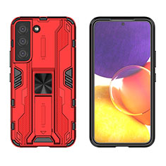 Silicone Matte Finish and Plastic Back Cover Case with Magnetic Stand A03 for Samsung Galaxy S21 Plus 5G Red