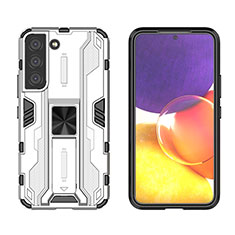 Silicone Matte Finish and Plastic Back Cover Case with Magnetic Stand A03 for Samsung Galaxy S21 Plus 5G White