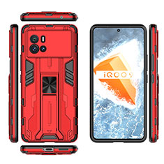 Silicone Matte Finish and Plastic Back Cover Case with Magnetic Stand A03 for Vivo iQOO 9 5G Red