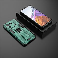 Silicone Matte Finish and Plastic Back Cover Case with Magnetic Stand A03 for Xiaomi Mi 11 Pro 5G Green