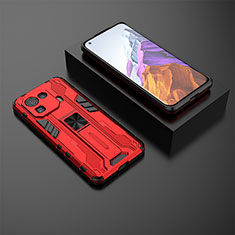 Silicone Matte Finish and Plastic Back Cover Case with Magnetic Stand A03 for Xiaomi Mi 11 Pro 5G Red