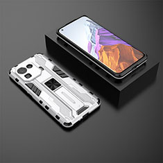 Silicone Matte Finish and Plastic Back Cover Case with Magnetic Stand A03 for Xiaomi Mi 11 Pro 5G White