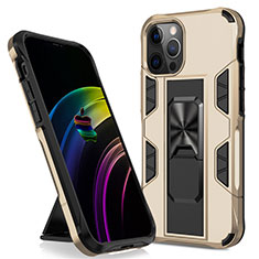 Silicone Matte Finish and Plastic Back Cover Case with Magnetic Stand for Apple iPhone 12 Pro Max Gold