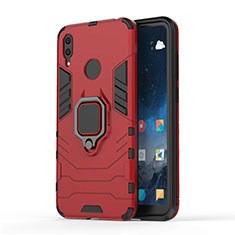 Silicone Matte Finish and Plastic Back Cover Case with Magnetic Stand for Huawei Enjoy 9 Red