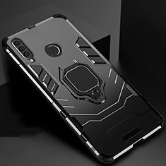 Silicone Matte Finish and Plastic Back Cover Case with Magnetic Stand for Huawei Honor 20 Lite Black