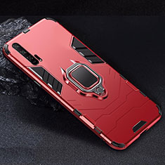 Silicone Matte Finish and Plastic Back Cover Case with Magnetic Stand for Huawei Honor 20 Pro Red