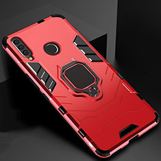 Silicone Matte Finish and Plastic Back Cover Case with Magnetic Stand for Huawei Honor 20i Red