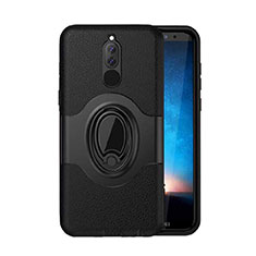 Silicone Matte Finish and Plastic Back Cover Case with Magnetic Stand for Huawei Mate 10 Lite Black